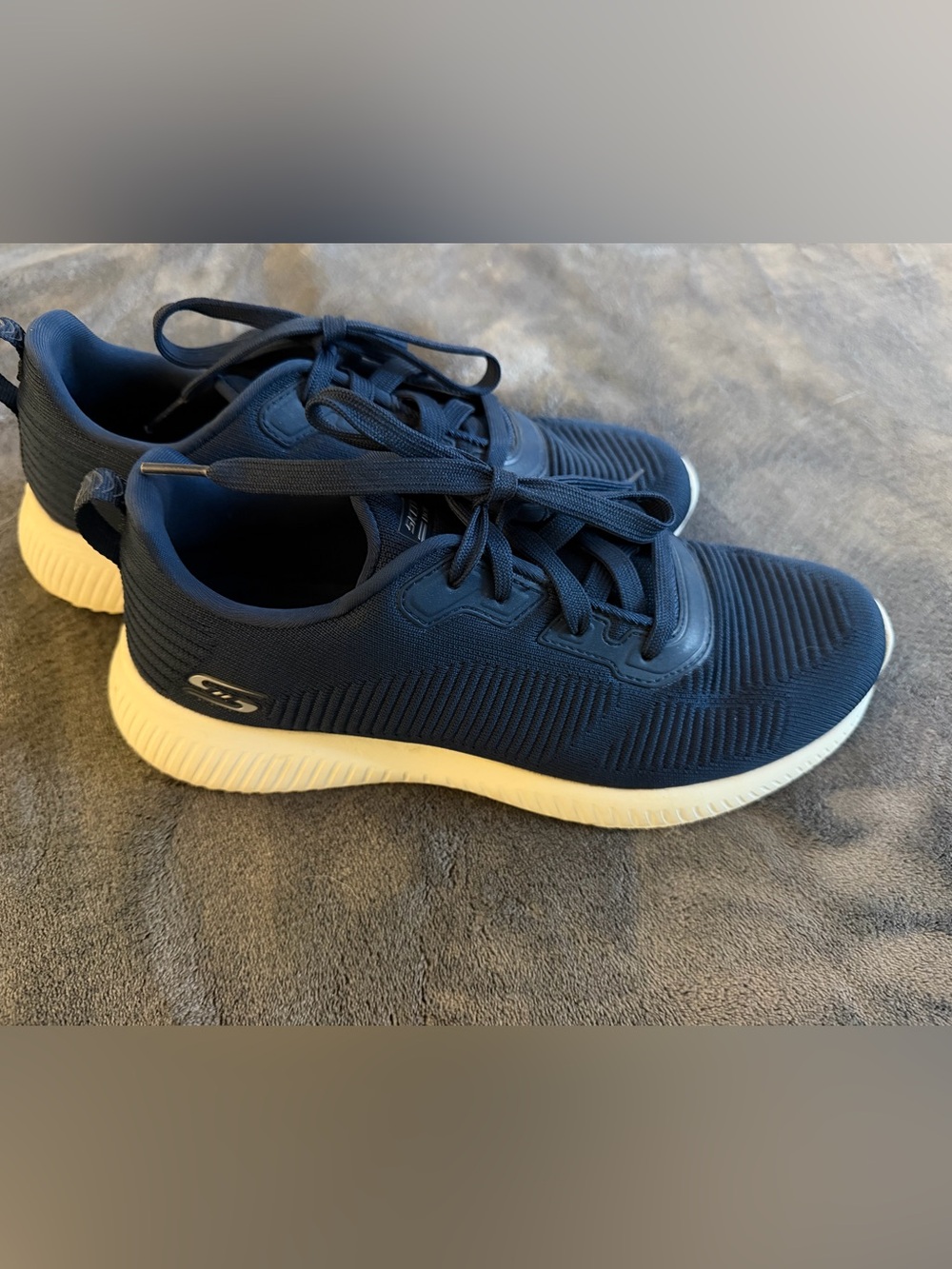 Skechers Women's Navy Knit Lace-Up Sneakers with Cream Sole